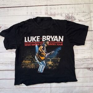 Ladies Luke Bryan What Makes You Country Tour Band T Shirt Size M Crop Top
